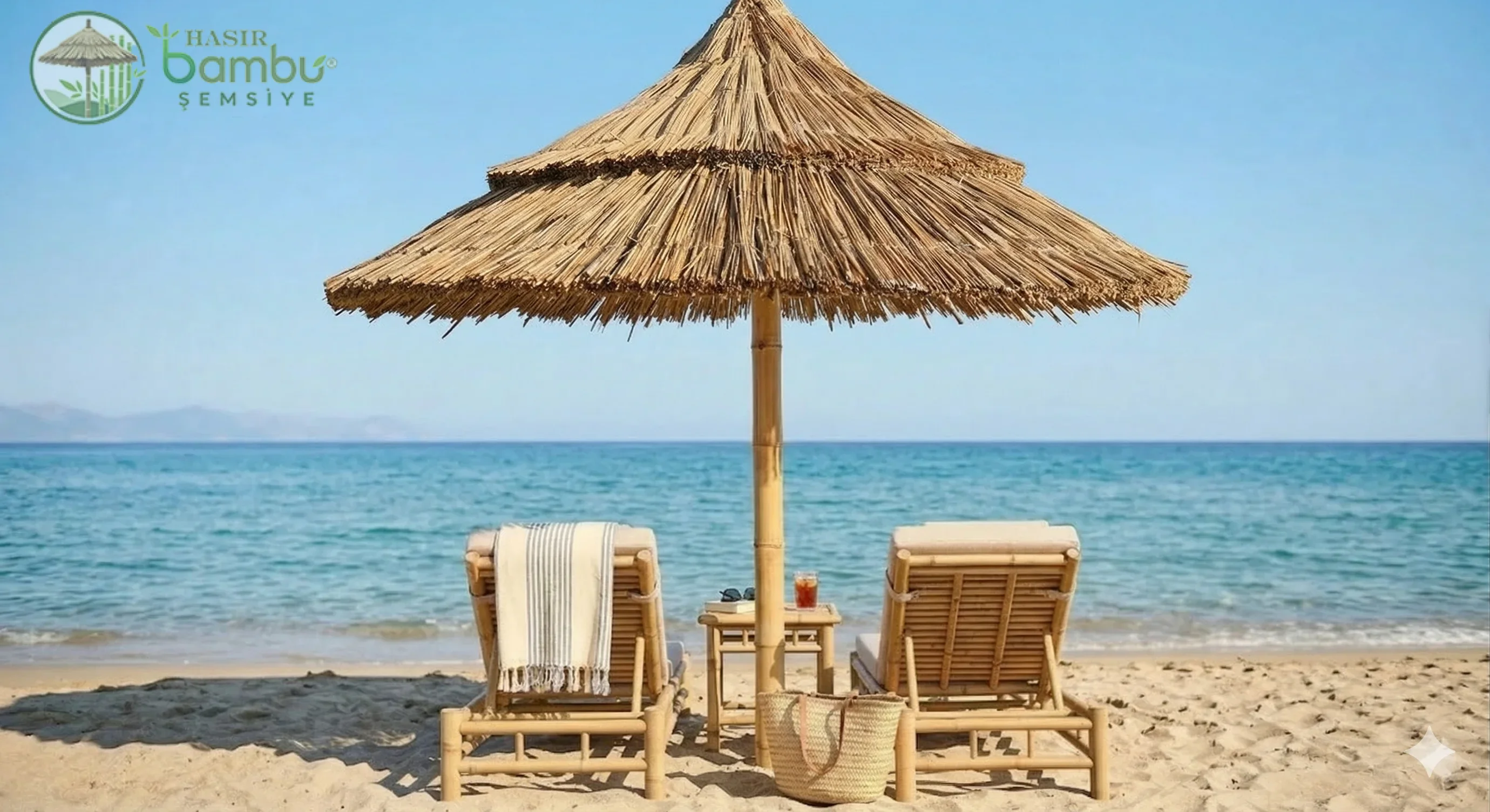 Hasır Bambu Plaj Şemsiyesi